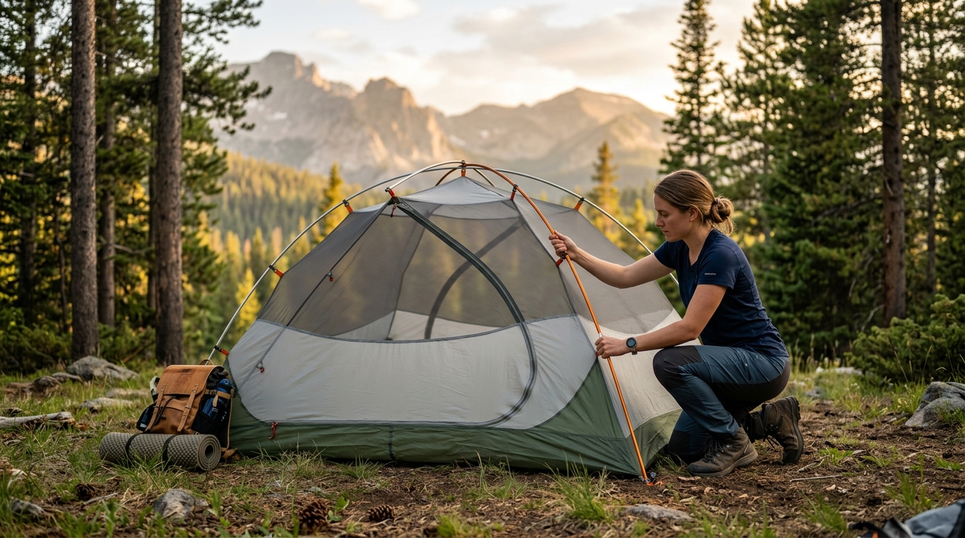 How to Set Up a Tent for the First Time Step by Step 1 How to set up a tent - Tent pitched in morning forest campsite